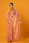 Param Sundari ~ Exclusive Handloom Pure Tissue Cotton Saree in Powder Pink Gold - verymuchindian.com
