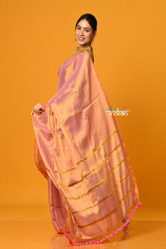 Param Sundari ~ Exclusive Handloom Pure Tissue Cotton Saree in Powder Pink Gold - verymuchindian.com