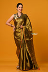 Param Sundari ~ Exclusive Handloom Pure Tissue Cotton Saree in Sapphire Gold - verymuchindian.com