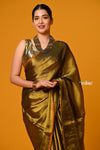 Param Sundari ~ Exclusive Handloom Pure Tissue Cotton Saree in Sapphire Gold - verymuchindian.com