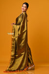 Param Sundari ~ Exclusive Handloom Pure Tissue Cotton Saree in Sapphire Gold - verymuchindian.com