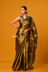 Param Sundari ~ Exclusive Handloom Pure Tissue Cotton Saree in Sapphire Gold - verymuchindian.com