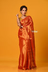 Param Sundari ~ Exclusive Handloom Pure Tissue Cotton Saree in Sapphire Orange Gold - verymuchindian.com