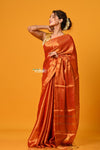 Param Sundari ~ Exclusive Handloom Pure Tissue Cotton Saree in Sapphire Orange Gold - verymuchindian.com