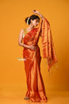 Param Sundari ~ Exclusive Handloom Pure Tissue Cotton Saree in Sapphire Orange Gold - verymuchindian.com
