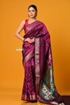 Param Sundari EXCLUSIVE~ Regal Allure – Handloom Pure Silk Wine Maharani Paithani Saree with Silver Zari - verymuchindian.com