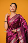 Param Sundari EXCLUSIVE~ Regal Allure – Handloom Pure Silk Wine Maharani Paithani Saree with Silver Zari - verymuchindian.com