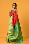 Param Sundari ~ Gadwal Pure Silk Handloom Saree in Royal Red with Green Border - verymuchindian.com