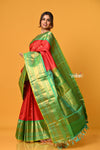 Param Sundari ~ Gadwal Pure Silk Handloom Saree in Royal Red with Green Border - verymuchindian.com