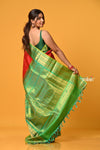 Param Sundari ~ Gadwal Pure Silk Handloom Saree in Royal Red with Green Border - verymuchindian.com