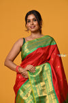 Param Sundari ~ Gadwal Pure Silk Handloom Saree in Royal Red with Green Border - verymuchindian.com