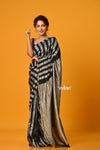 Param Sundari ~ Golden Earth ~ Munga Silk Saree in Black Gold with Subtle Stripes - verymuchindian.com