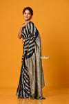 Param Sundari ~ Golden Earth ~ Munga Silk Saree in Black Gold with Subtle Stripes - verymuchindian.com