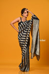 Param Sundari ~ Golden Earth ~ Munga Silk Saree in Black Gold with Subtle Stripes - verymuchindian.com