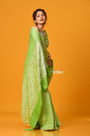 Param Sundari ~ Golden Earth ~ Munga Silk Saree in Fern Green with Subtle Stripes - verymuchindian.com