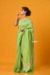 Param Sundari ~ Golden Earth ~ Munga Silk Saree in Fern Green with Subtle Stripes - verymuchindian.com