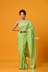 Param Sundari ~ Golden Earth ~ Munga Silk Saree in Fern Green with Subtle Stripes - verymuchindian.com