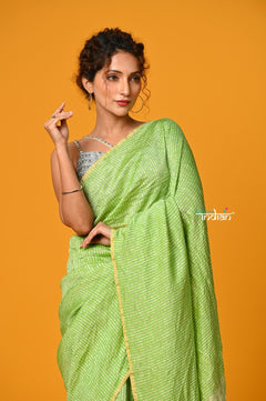 Param Sundari ~ Golden Earth ~ Munga Silk Saree in Fern Green with Subtle Stripes - verymuchindian.com