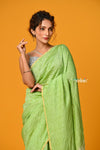 Param Sundari ~ Golden Earth ~ Munga Silk Saree in Fern Green with Subtle Stripes - verymuchindian.com