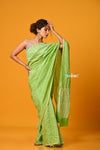 Param Sundari ~ Golden Earth ~ Munga Silk Saree in Fern Green with Subtle Stripes - verymuchindian.com