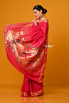 Param Sundari ~ Handloom Pure Cotton Paithani Saree with Exclusive Pichwai Pallu in Rani Pink - verymuchindian.com
