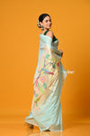 Param Sundari ~ Handloom Pure Cotton Paithani With Parrot Pallu in Sea Blue - verymuchindian.com