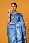 Param Sundari ~ Handloom Pure Silk Paithani Saree with Traditional Peacock Pallu ~ Powder Blue - verymuchindian.com