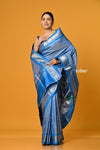 Param Sundari ~ Handloom Pure Silk Paithani Saree with Traditional Peacock Pallu ~ Powder Blue - verymuchindian.com