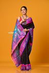 Param Sundari ~ Handloom Pure Silk Paithani with All Over Hand Bandhani in Black with Peacock Pallu - verymuchindian.com