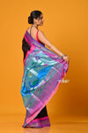 Param Sundari ~ Handloom Pure Silk Paithani with All Over Hand Bandhani in Black with Peacock Pallu - verymuchindian.com