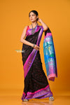 Param Sundari ~ Handloom Pure Silk Paithani with All Over Hand Bandhani in Black with Peacock Pallu - verymuchindian.com