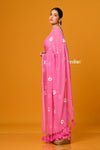 Param Sundari ~ Pure Mul Cotton Handloom Saree with Beautiful Floral Handpaint ~ Feather Pink - verymuchindian.com