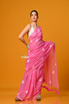 Param Sundari ~ Pure Mul Cotton Handloom Saree with Beautiful Floral Handpaint ~ Feather Pink - verymuchindian.com