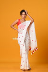 Param Sundari ~ Pure Mul Cotton Handloom Saree with Beautiful Flowers ~ White - verymuchindian.com