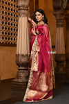 Parampara ~ Banarasi Organza Silk Tissue Saree with Designer Lace in Bestseller Wine - verymuchindian.com