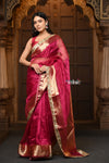 Parampara ~ Banarasi Organza Silk Tissue Saree with Designer Lace in Bestseller Wine - verymuchindian.com