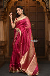 Parampara ~ Banarasi Organza Silk Tissue Saree with Designer Lace in Bestseller Wine - verymuchindian.com