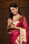 Parampara ~ Banarasi Organza Silk Tissue Saree with Designer Lace in Bestseller Wine - verymuchindian.com