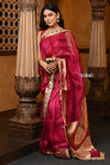 Parampara ~ Banarasi Organza Silk Tissue Saree with Designer Lace in Bestseller Wine - verymuchindian.com