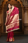 Parampara ~ Banarasi Organza Silk Tissue Saree with Designer Lace in Bestseller Wine - verymuchindian.com