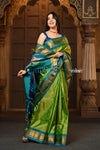Parampara Chandrakor ~ Handloom Pure Silk Maharani Paithani with Majestic Maharani Pallu in Majestic Green - verymuchindian.com