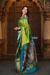 Parampara Chandrakor ~ Handloom Pure Silk Maharani Paithani with Majestic Maharani Pallu in Majestic Green - verymuchindian.com