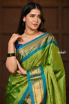 Parampara Chandrakor ~ Handloom Pure Silk Maharani Paithani with Majestic Maharani Pallu in Majestic Green - verymuchindian.com
