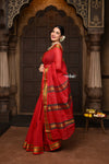 Parampara ~ Classic Pure Cotton Saree in Classic Red with Zari Border & Pallu - verymuchindian.com