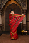 Parampara ~ Classic Pure Cotton Saree in Classic Red with Zari Border & Pallu - verymuchindian.com