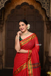 Parampara ~ Classic Pure Cotton Saree in Classic Red with Zari Border & Pallu - verymuchindian.com