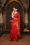 Parampara ~ Classic Pure Cotton Saree in Classic Red with Zari Border & Pallu - verymuchindian.com