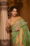 Parampara ~ Cotton Blend Saree in Regal Leaf Green with Exclusive Zari Border & Pallu - verymuchindian.com