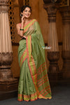 Parampara ~ Cotton Blend Saree in Regal Leaf Green with Exclusive Zari Border & Pallu - verymuchindian.com