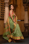 Parampara ~ Cotton Blend Saree in Regal Leaf Green with Exclusive Zari Border & Pallu - verymuchindian.com